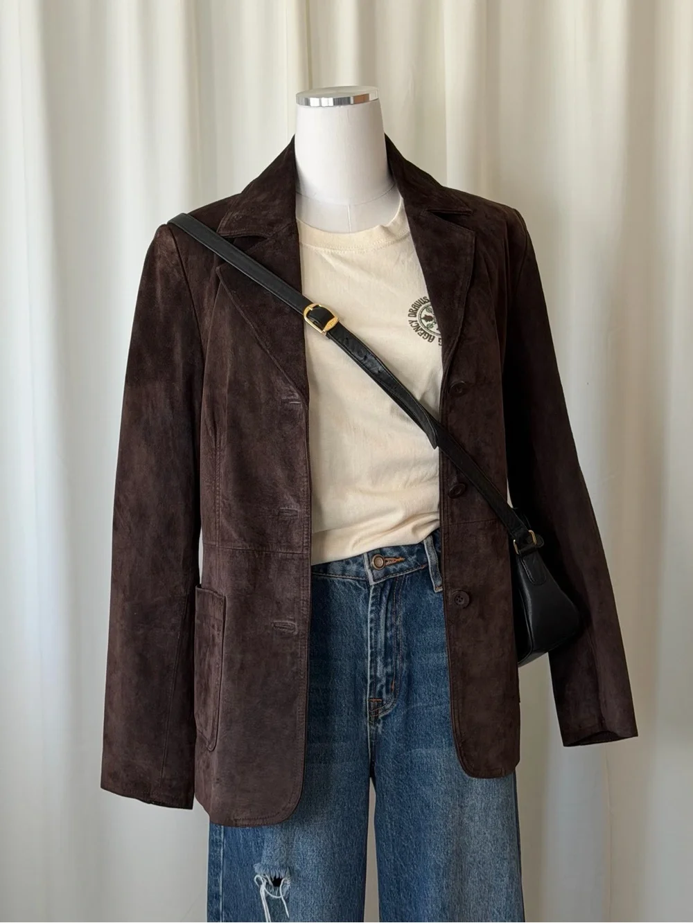 Vintage Y2K Bagatelle Brown Suede Leather Blazer Jacket Size 8. - Picture 9 of 14